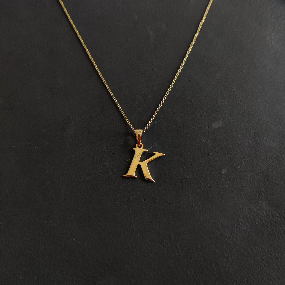 14K Solid Gold Initial K Pendant - Letter Charm