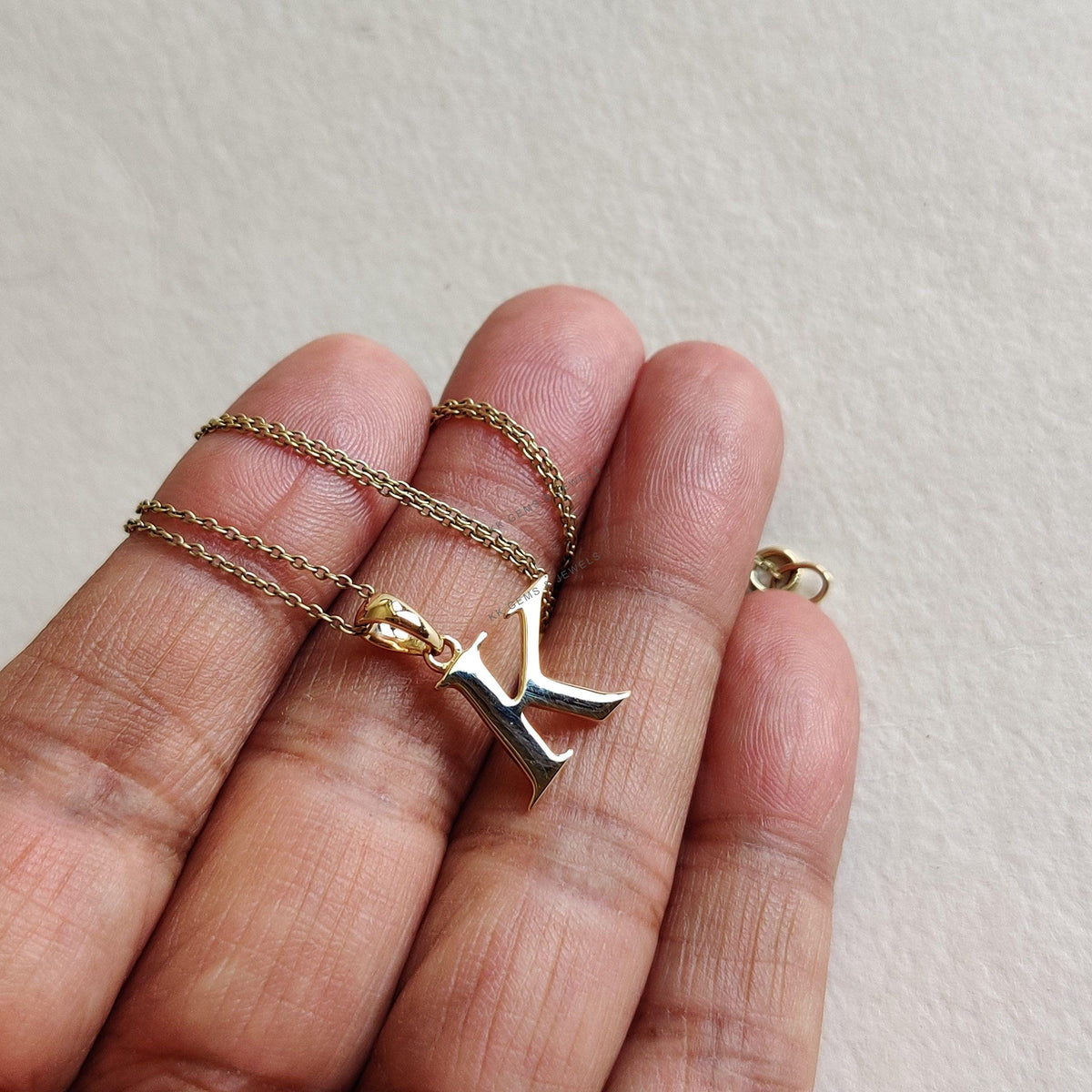 14K Solid Gold Initial K Pendant - Letter Charm