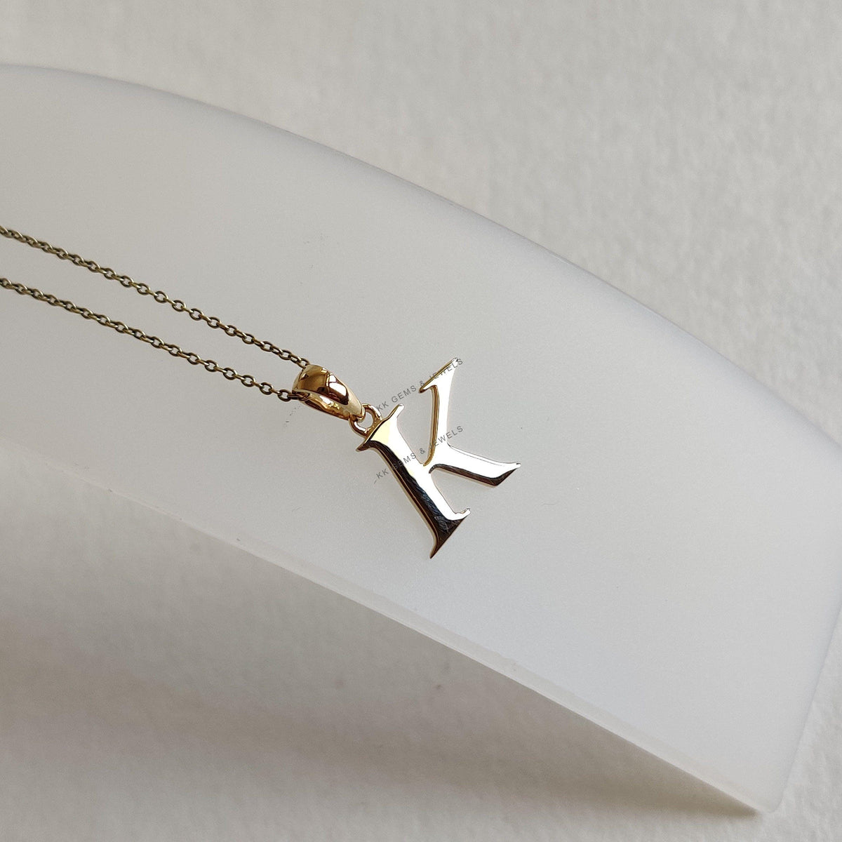 14K Solid Gold Initial K Pendant - Letter Charm