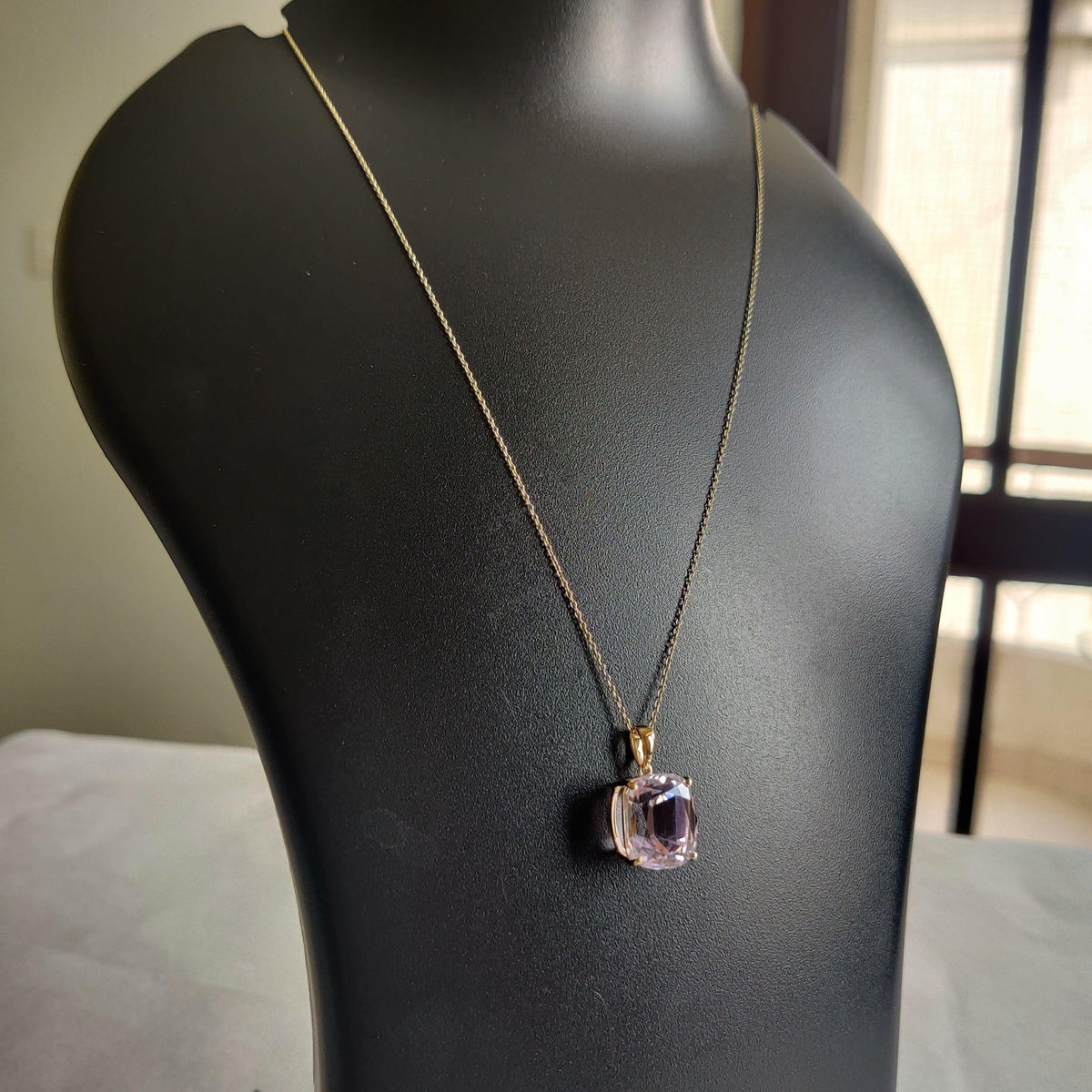 Natural Kunzite Pendant, 14K Solid Yellow Gold, February Birthstone