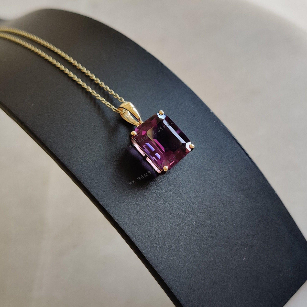 Natural Purple Amethyst Octagon Pendant, 14K Solid Yellow Gold, February Birthstone