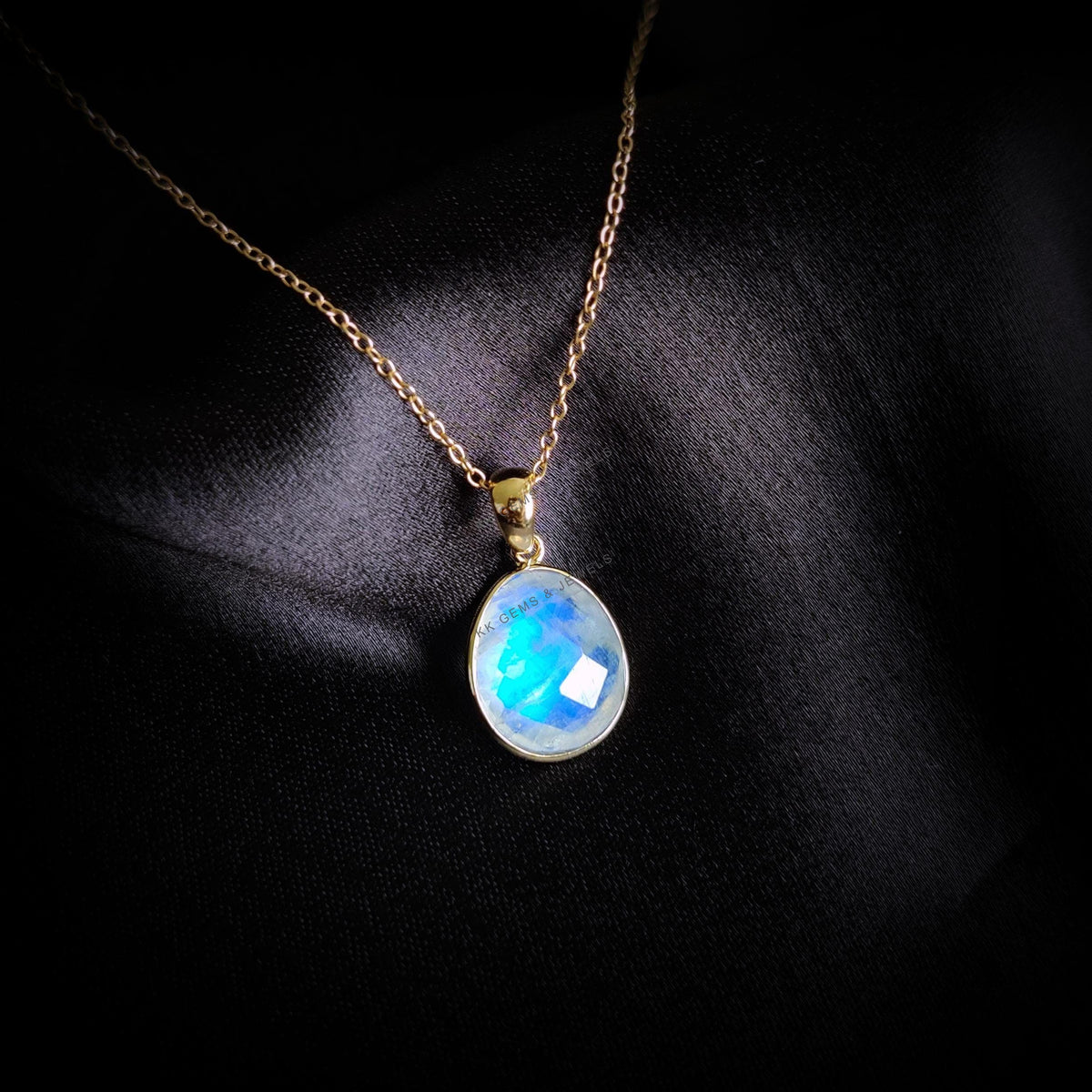 Natural Rainbow Moonstone Pendant, 14K Solid Yellow Gold Bezel Pendant, June Birthstone