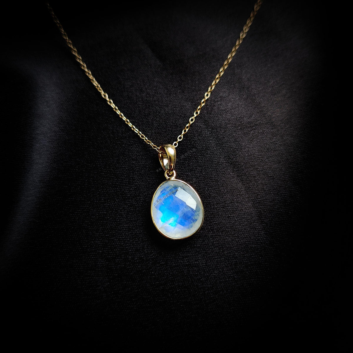 Natural Rainbow Moonstone Pendant, 14K Solid Yellow Gold Bezel Pendant, June Birthstone