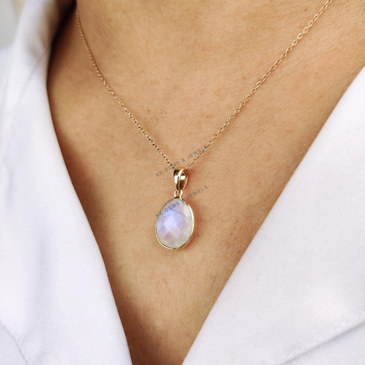 Natural Rainbow Moonstone Pendant, 14K Solid Yellow Gold Bezel Pendant, June Birthstone