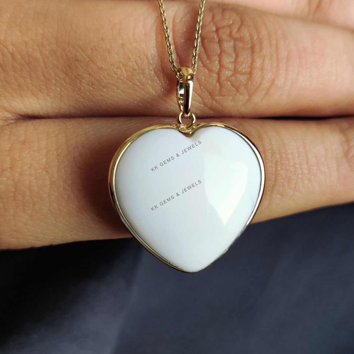 14K Solid Yellow Gold Natural White Opal Heart Bezel Pendant, October Birthstone