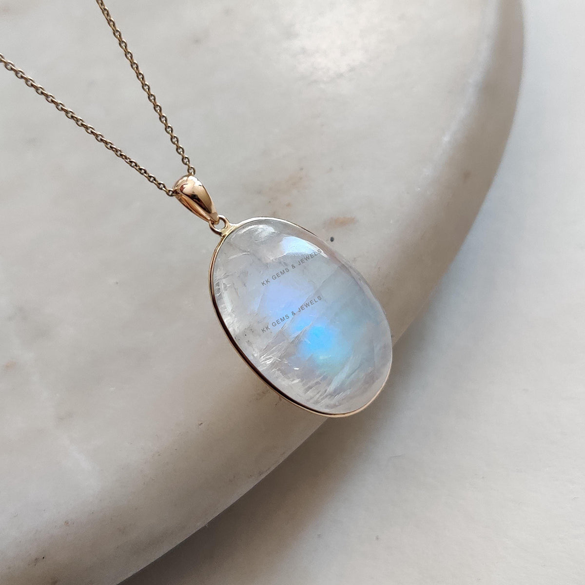 Natural Rainbow Moonstone Pendant, 14K Solid Yellow Gold Pendant, June Birthstone
