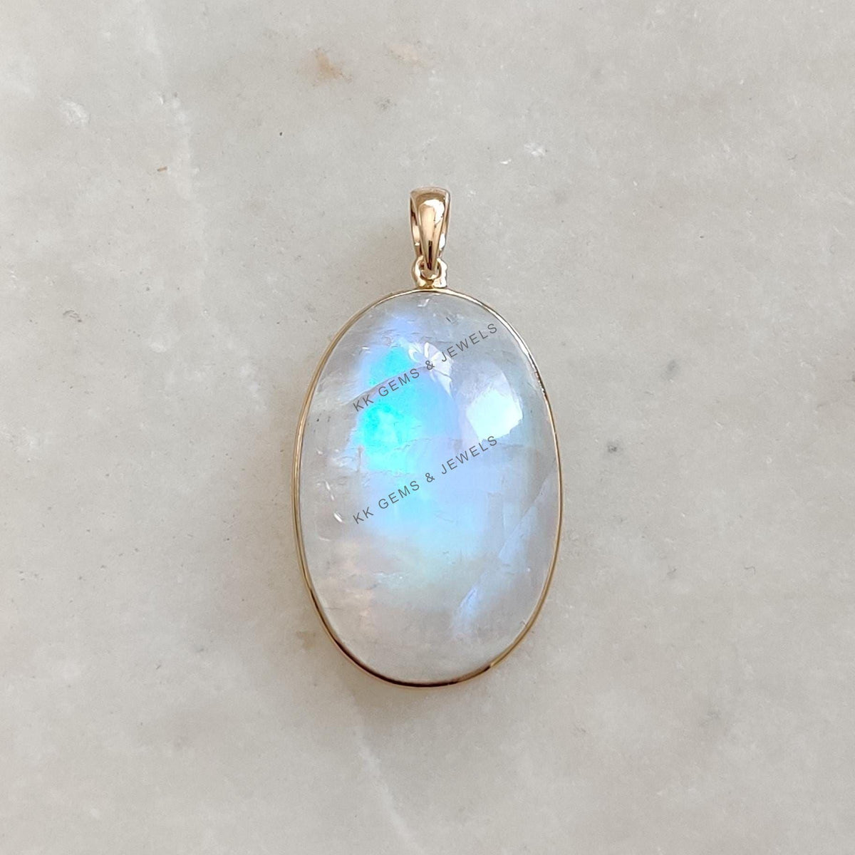 Natural Rainbow Moonstone Pendant, 14K Solid Yellow Gold Pendant, June Birthstone