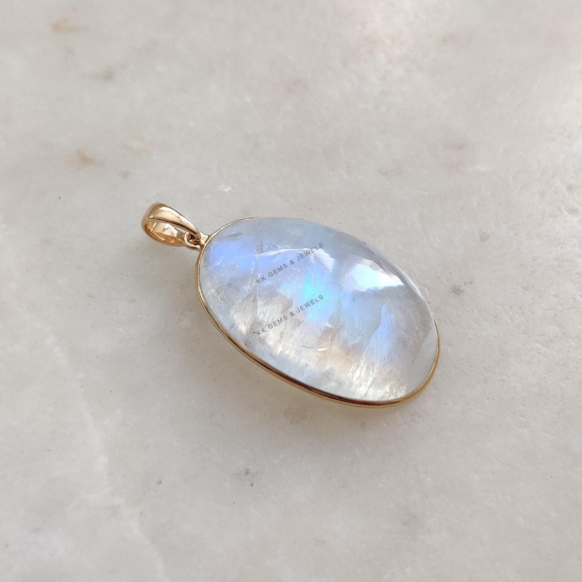 Natural Rainbow Moonstone Pendant, 14K Solid Yellow Gold Pendant, June Birthstone