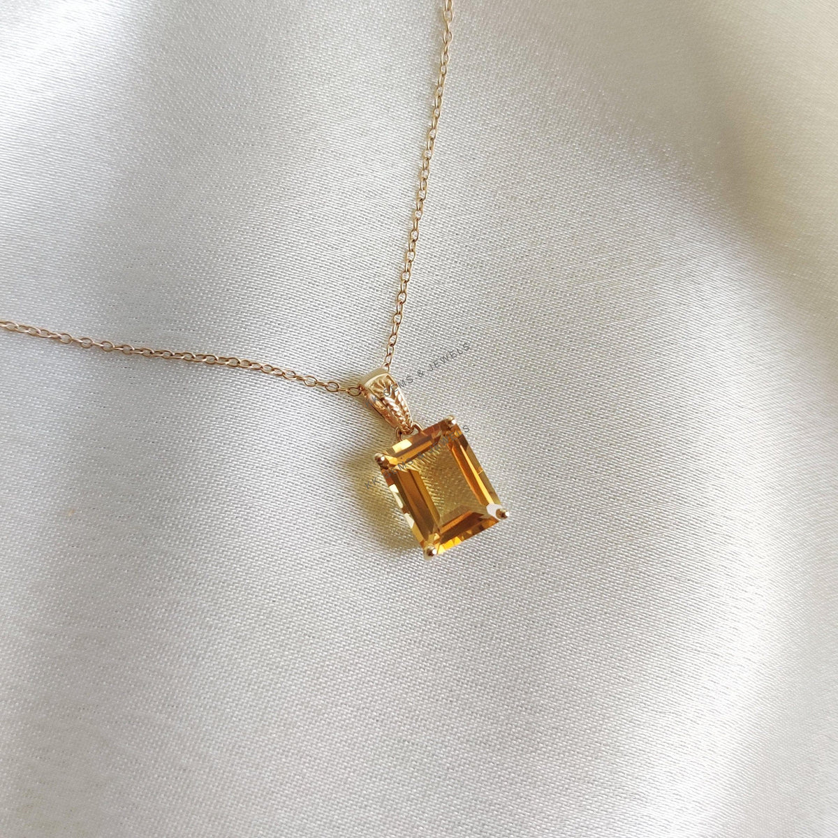 14K Solid Yellow Gold Natural Citrine Pendant, November Birthstone Jewelry