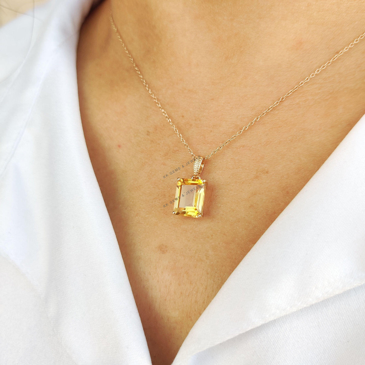 14K Solid Yellow Gold Natural Citrine Pendant, November Birthstone Jewelry
