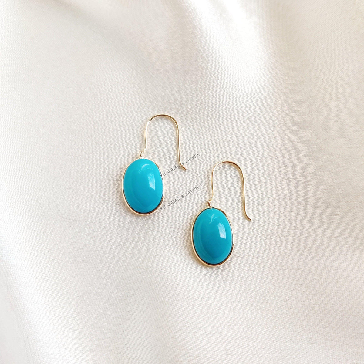 14K Solid Gold Natural Sleeping Beauty Turquoise Earrings, December Birthstone