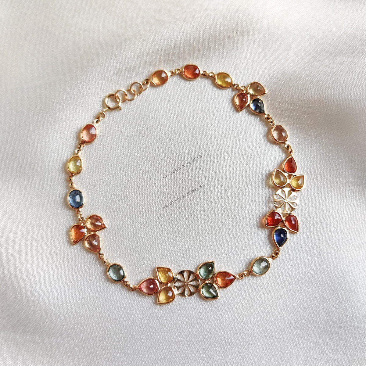 Natural Multi Sapphire 14K Solid Yellow Gold Bracelet, September Birthstone