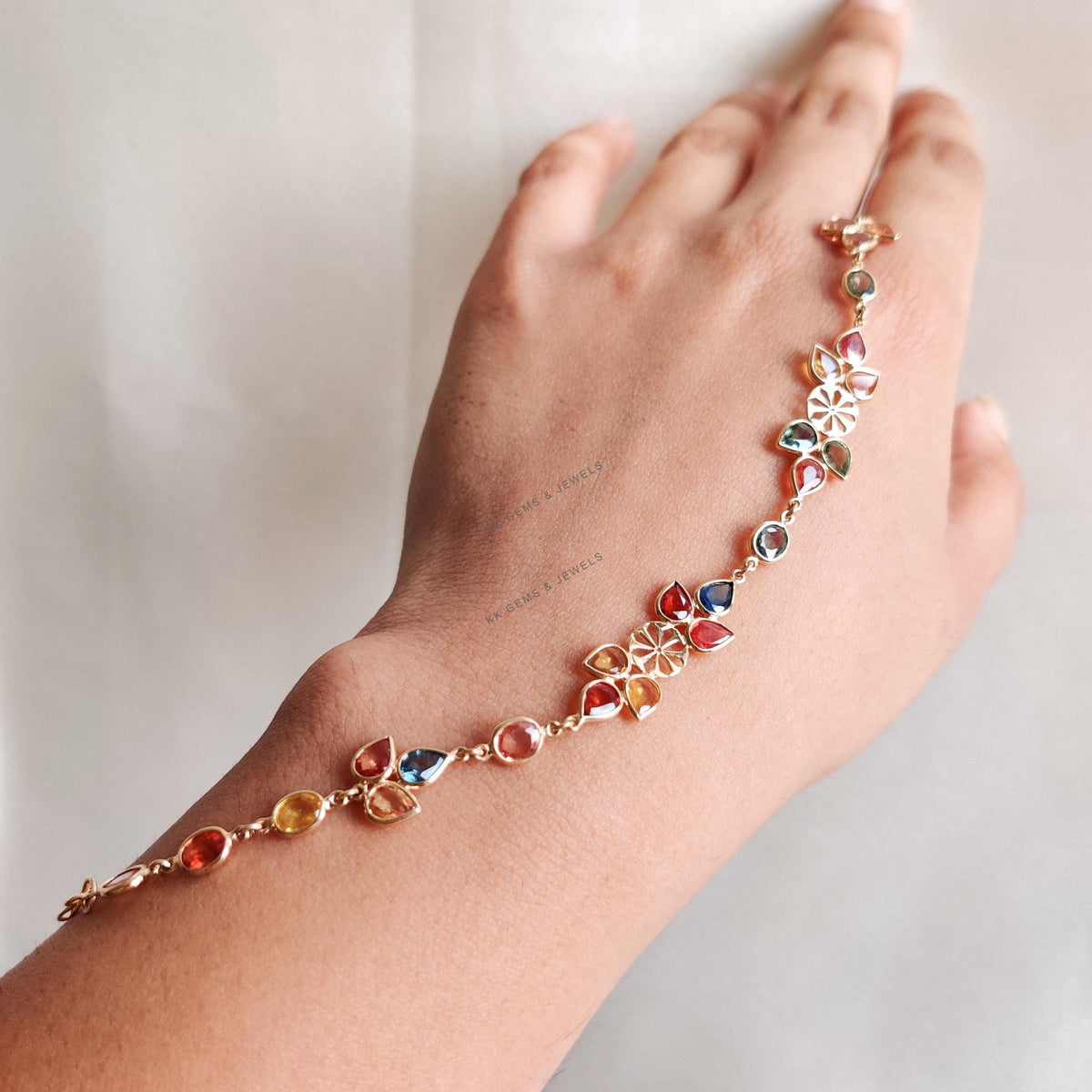 Natural Multi Sapphire 14K Solid Yellow Gold Bracelet, September Birthstone