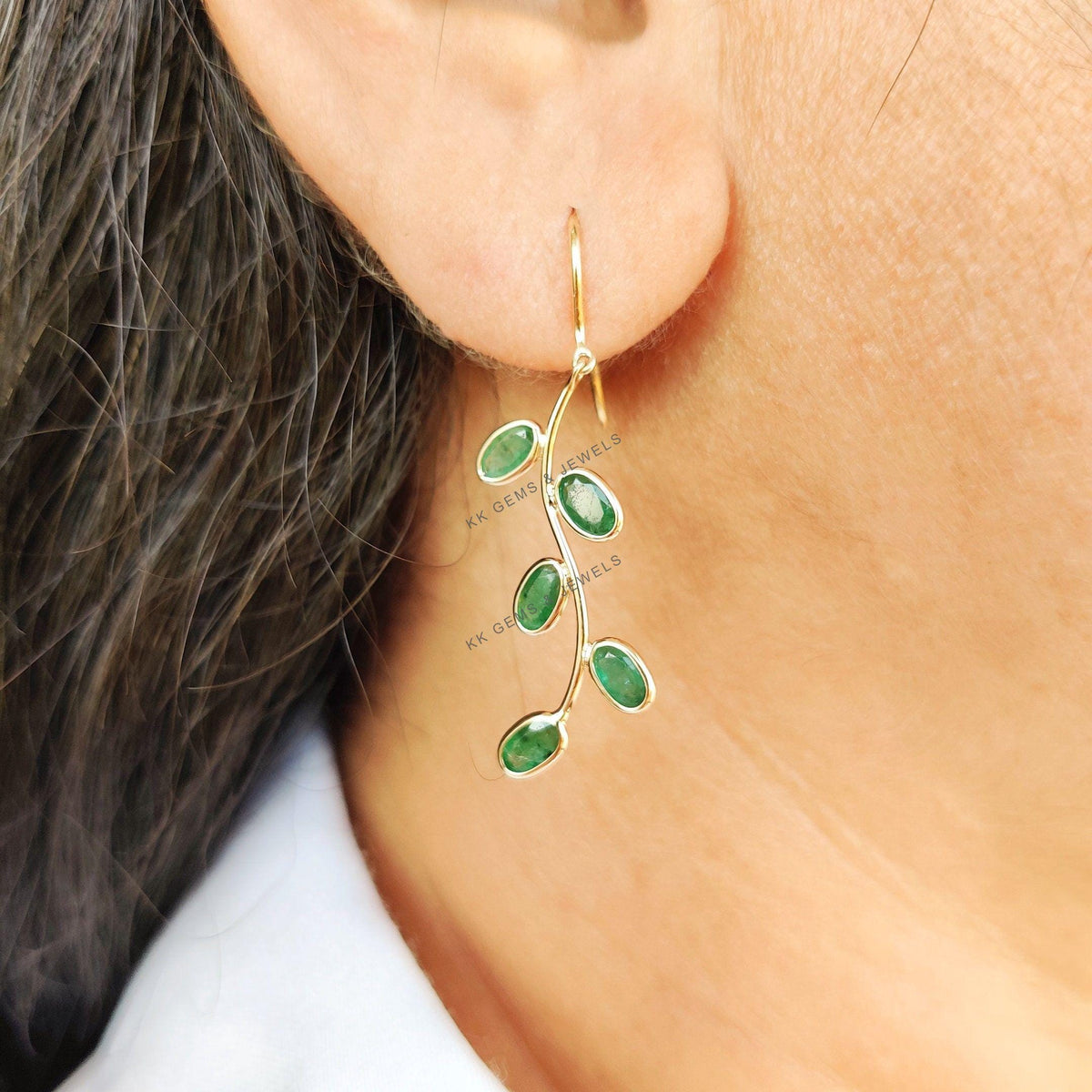 14K Solid Yellow Gold Natural Emerald Earrings, May Birthstone, Christmas Present
