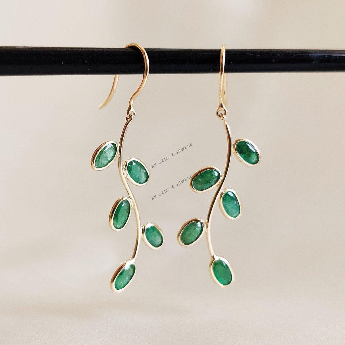 14K Solid Yellow Gold Natural Emerald Earrings, May Birthstone, Christmas Present