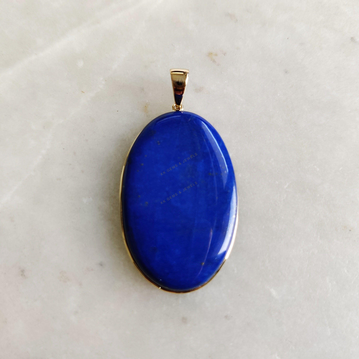 14K Solid Yellow Gold Natural Lapis Lazuli Pendant, September Birthstone