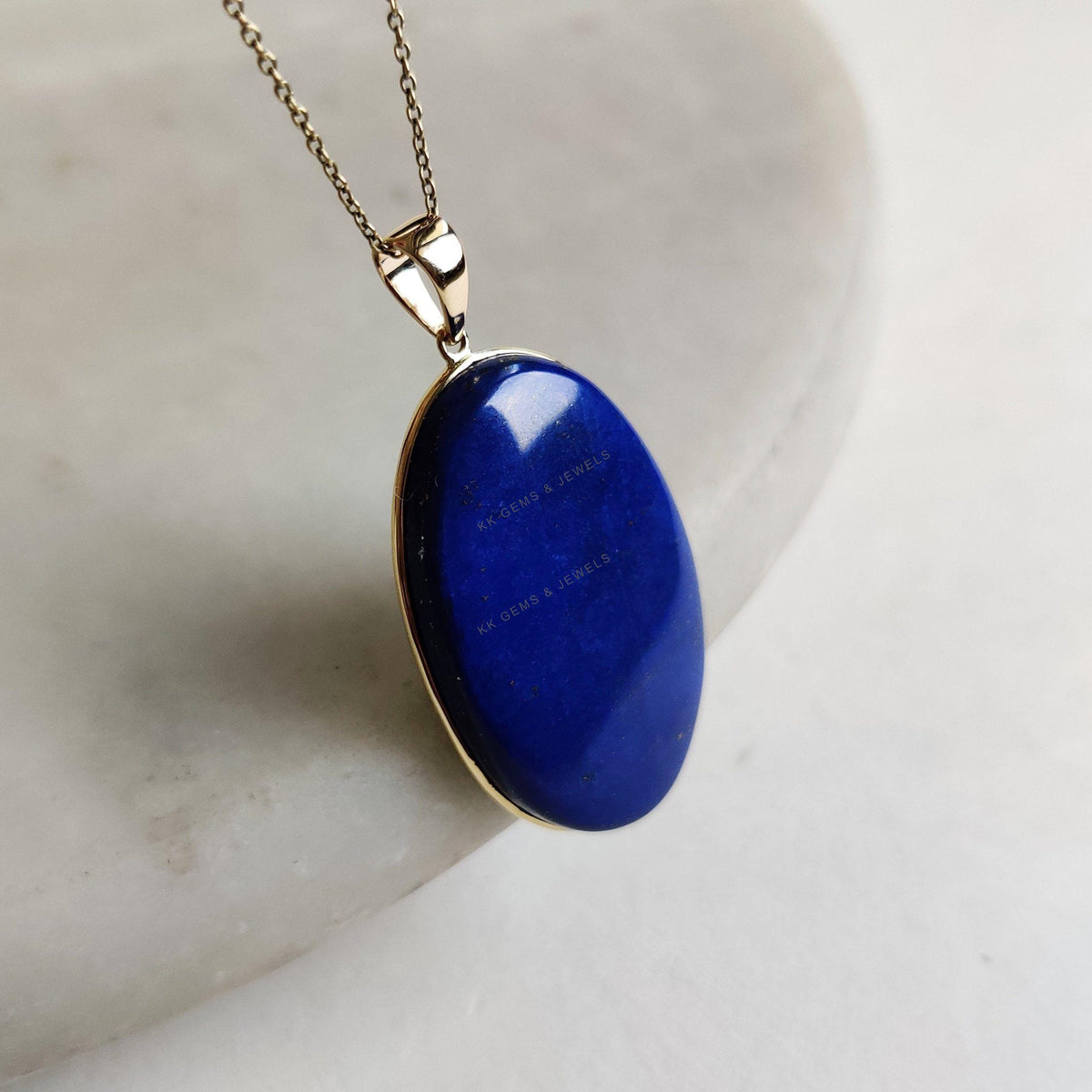 14K Solid Yellow Gold Natural Lapis Lazuli Pendant, September Birthstone