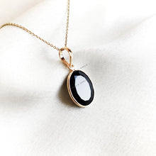 14K Solid Gold Natural Black Onyx Bezel Pendant, December Birthstone