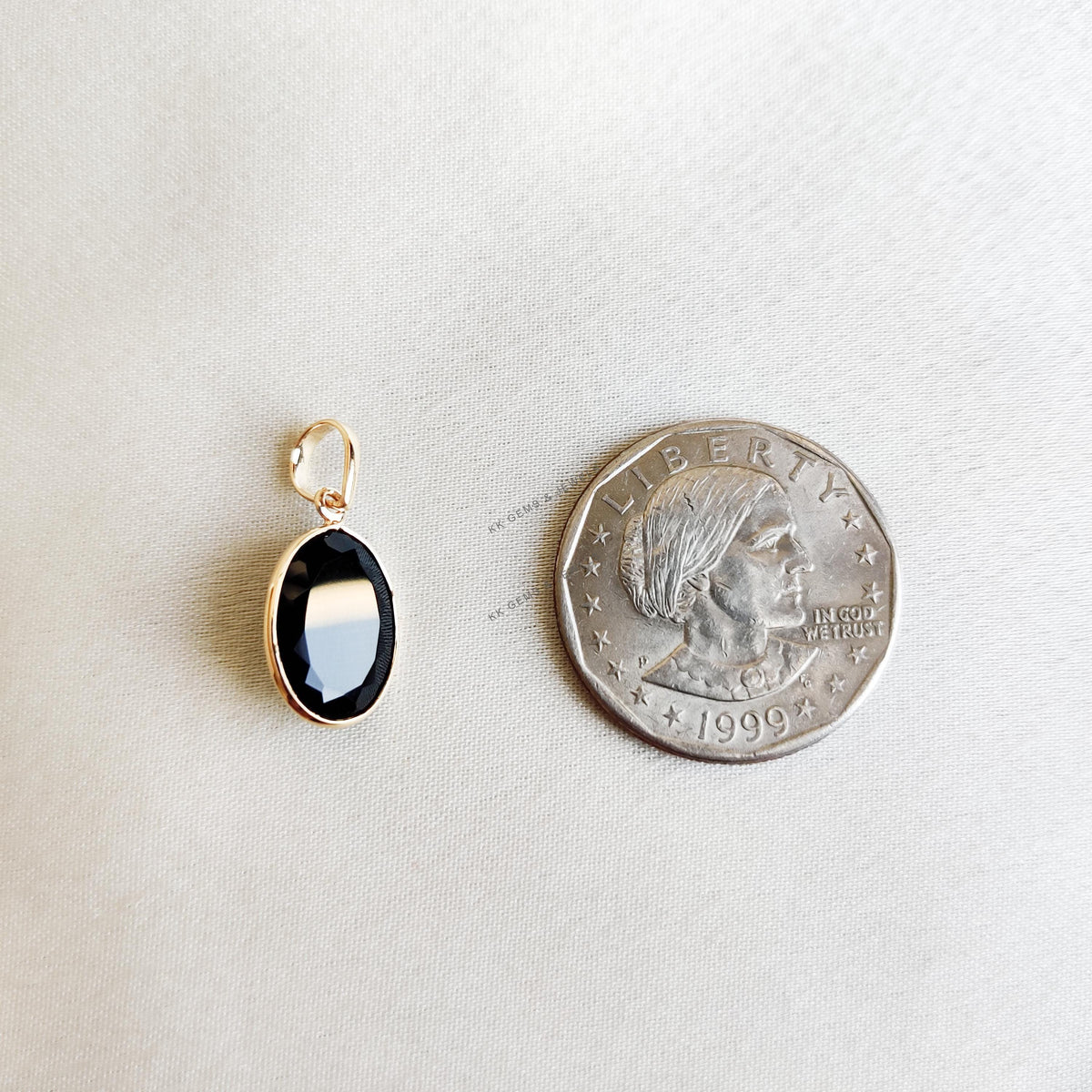 14K Solid Gold Natural Black Onyx Bezel Pendant, December Birthstone