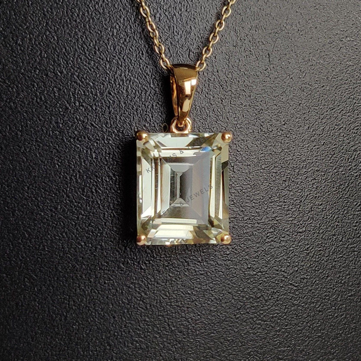 14K Solid Yellow Gold Natural Green Amethyst Octagon Pendant, February Birthstone, Christmas Present