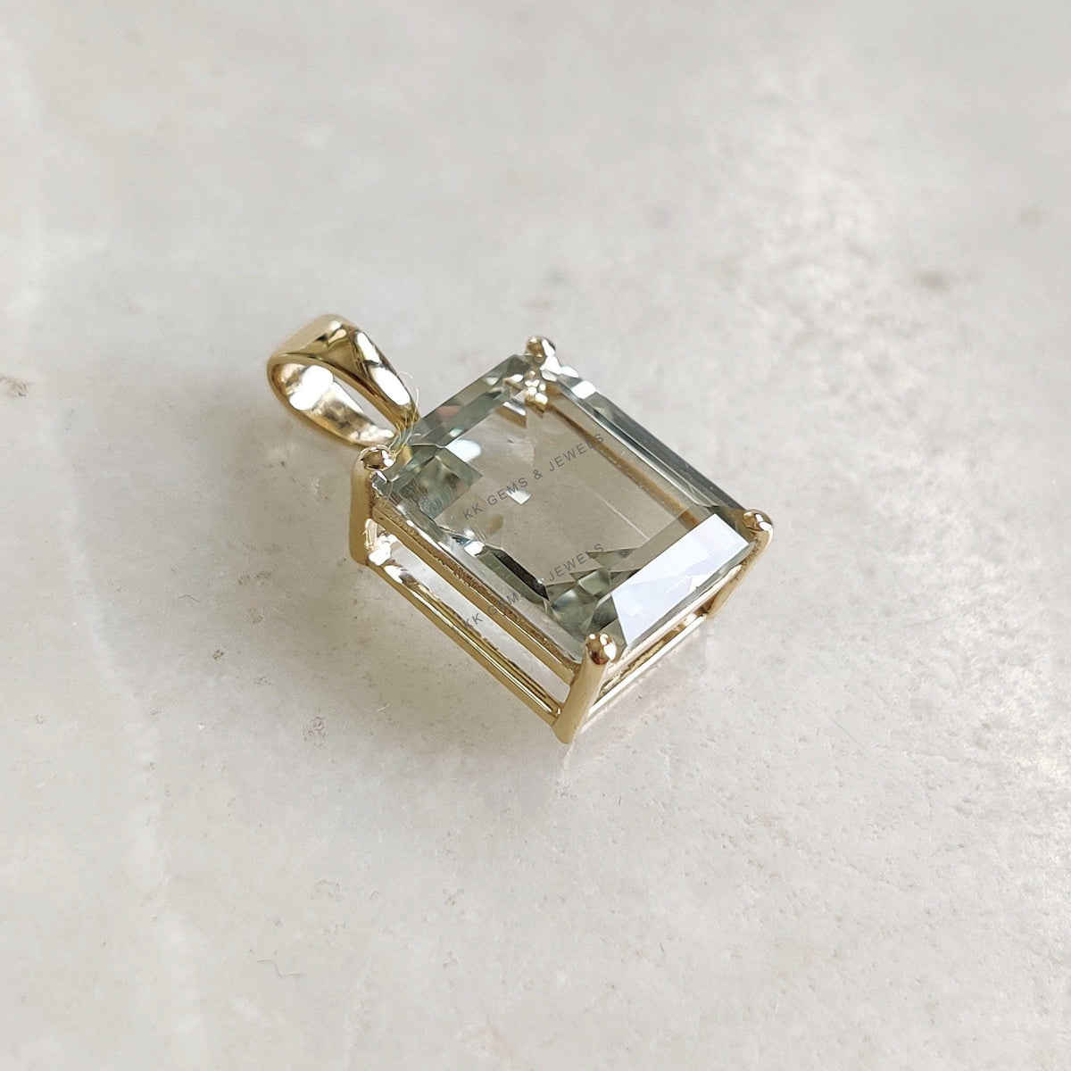 14K Solid Yellow Gold Natural Green Amethyst Octagon Pendant, February Birthstone, Christmas Present