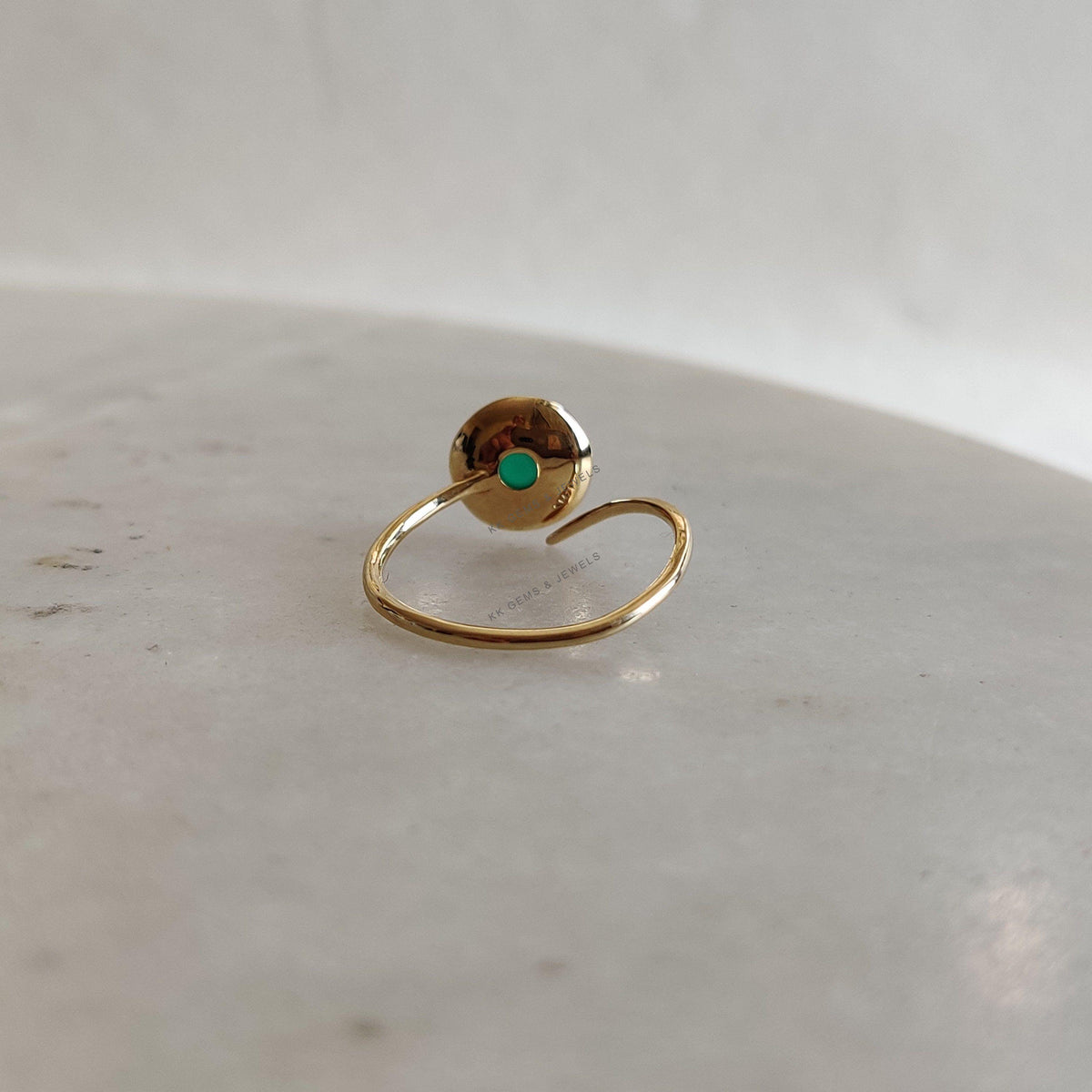 14K Solid Gold Natural Green Onyx Ring, May Birthstone Jewelry