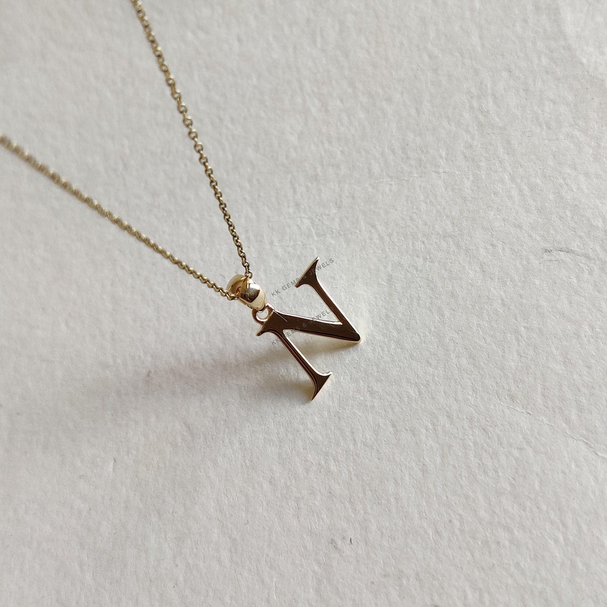 14K Solid Yellow Gold Initial N Pendant, Letter Charm Pendant