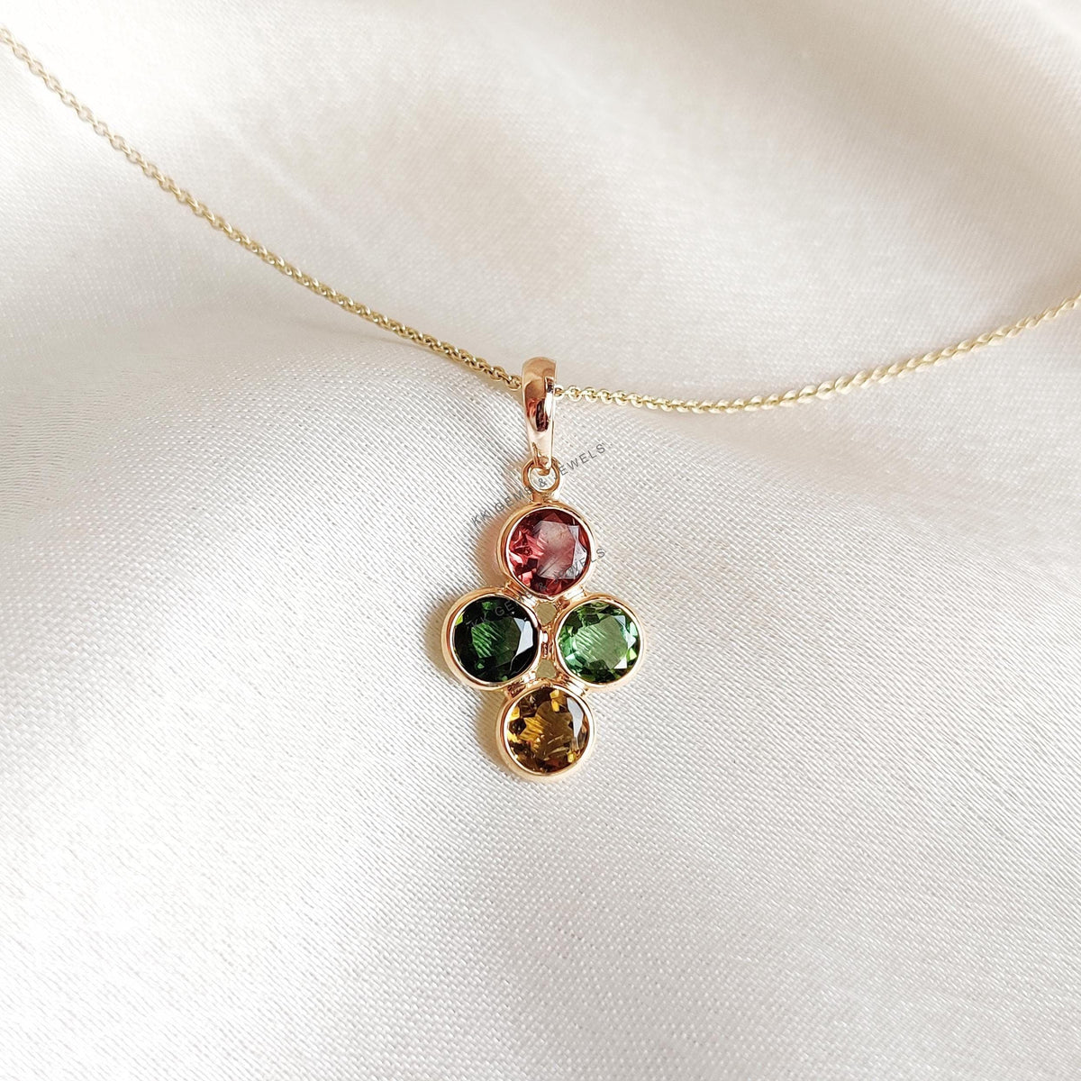 Natural Multi Tourmaline Pendant, 14K Solid Yellow Gold Pendant: October Birthstone Jewelry