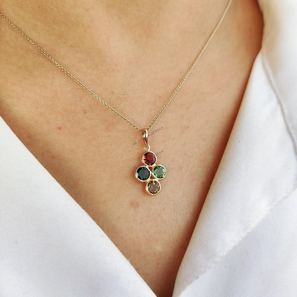 Natural Multi Tourmaline Pendant, 14K Solid Yellow Gold Pendant: October Birthstone Jewelry
