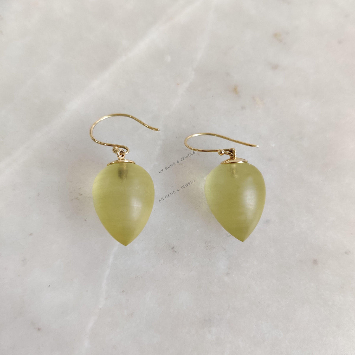 14K Solid Yellow Gold Natural Yellow Quartz Drop Drill Earrings, November Birthstone