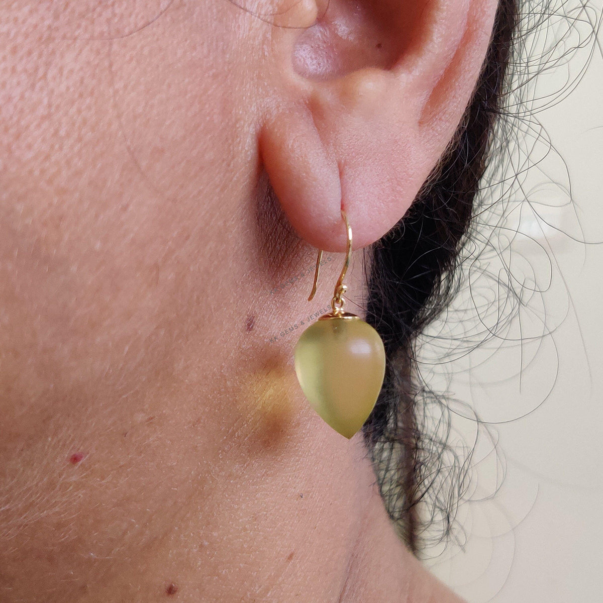 14K Solid Yellow Gold Natural Yellow Quartz Drop Drill Earrings, November Birthstone