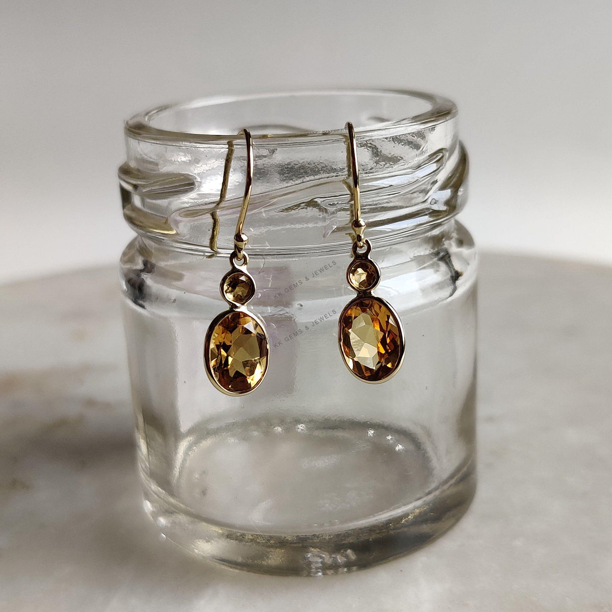 14K Solid Yellow Gold Natural Citrine Drop Earrings, November Birthstone Jewelry