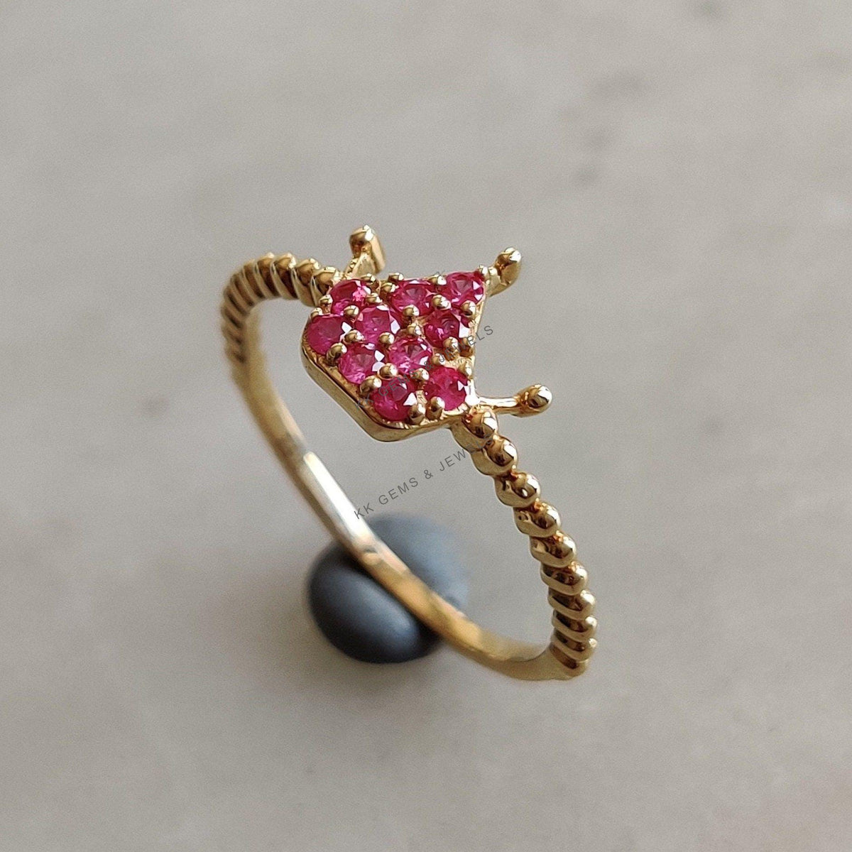 14K Solid Gold Natural Ruby Ring: July Birthstone Crown Ring