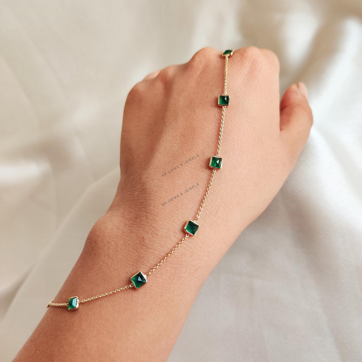 Natural Emerald Bracelet, 14K Solid Yellow Gold, May Birthstone