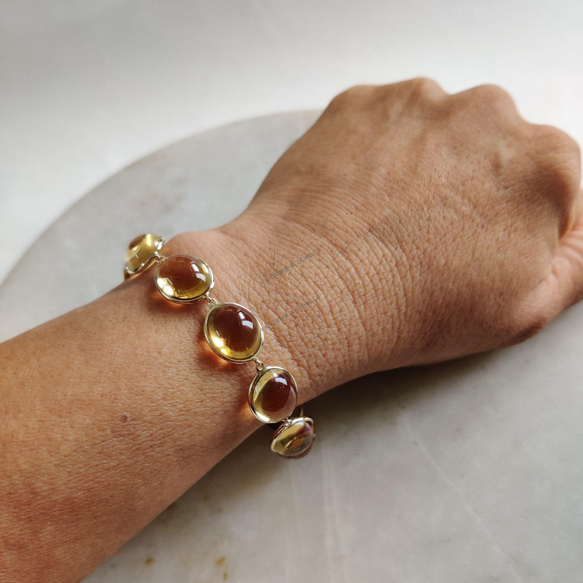 Natural Citrine Bracelet, 14K Solid Yellow Gold Gemstone Bezel Bracelet