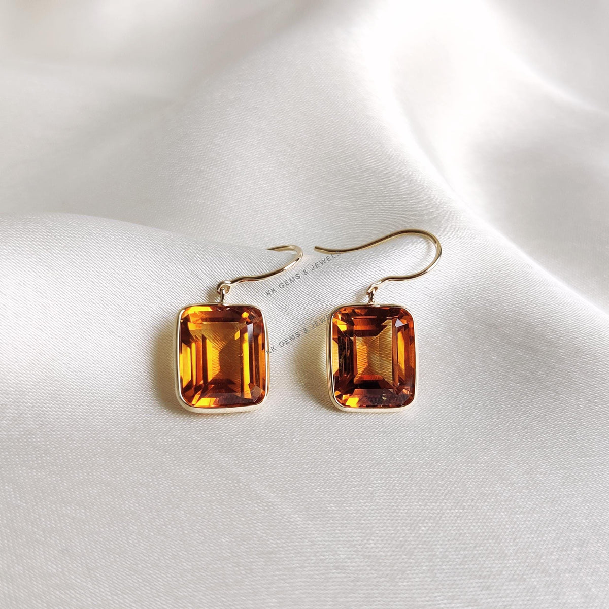 Natural Madeira Citrine 14K Solid Yellow Gold Octagon Earrings, November Birthstone