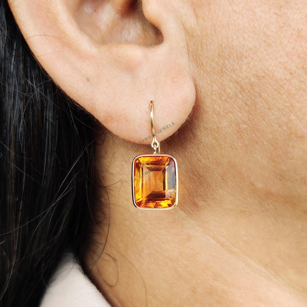 Natural Madeira Citrine 14K Solid Yellow Gold Octagon Earrings, November Birthstone