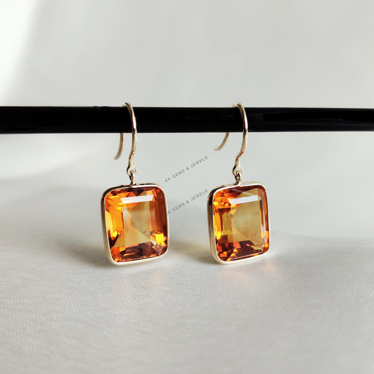 Natural Madeira Citrine 14K Solid Yellow Gold Octagon Earrings, November Birthstone
