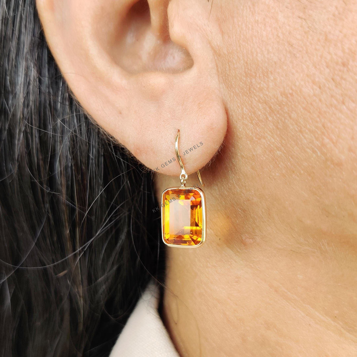 Natural Madeira Citrine 14K Solid Yellow Gold Octagon Earrings, November Birthstone