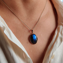 14K Solid Gold Natural Labradorite Pendant: Oval Gemstone, November Birthstone