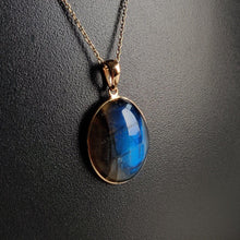 14K Solid Gold Natural Labradorite Pendant: Oval Gemstone, November Birthstone