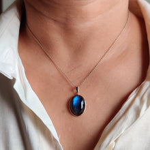 14K Solid Gold Natural Labradorite Pendant: Oval Gemstone, November Birthstone