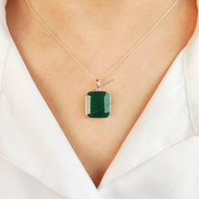 Natural Green Onyx Octagon Pendant, 14K Solid Yellow Gold Pendant, May Birthstone
