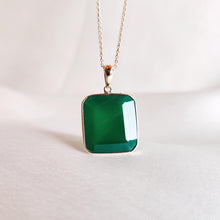 Natural Green Onyx Octagon Pendant, 14K Solid Yellow Gold Pendant, May Birthstone