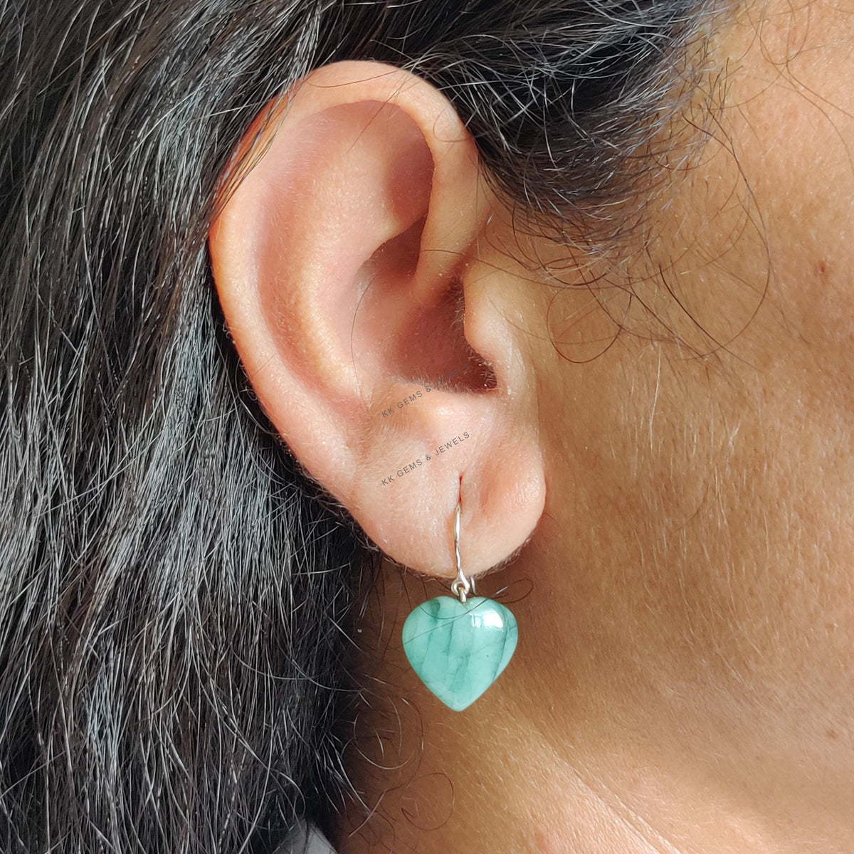14K Solid White Gold Natural Emerald Heart Earrings, May Birthstone