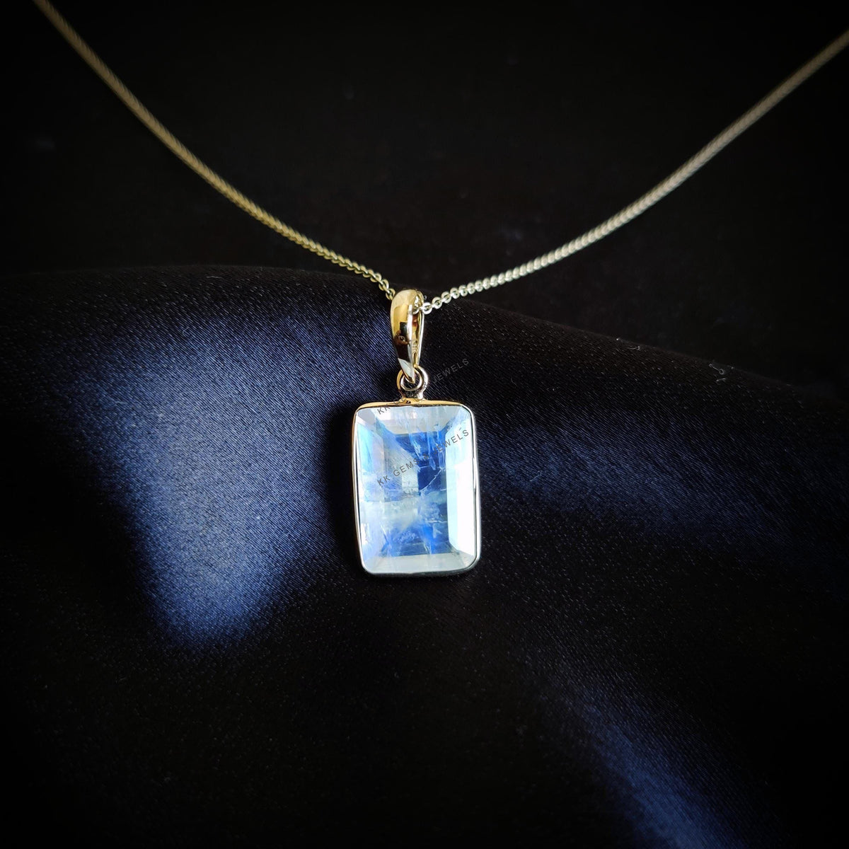 Natural Rainbow Moonstone Pendant, Octagon Pendant, 14K Solid Yellow Gold, June Birthstone
