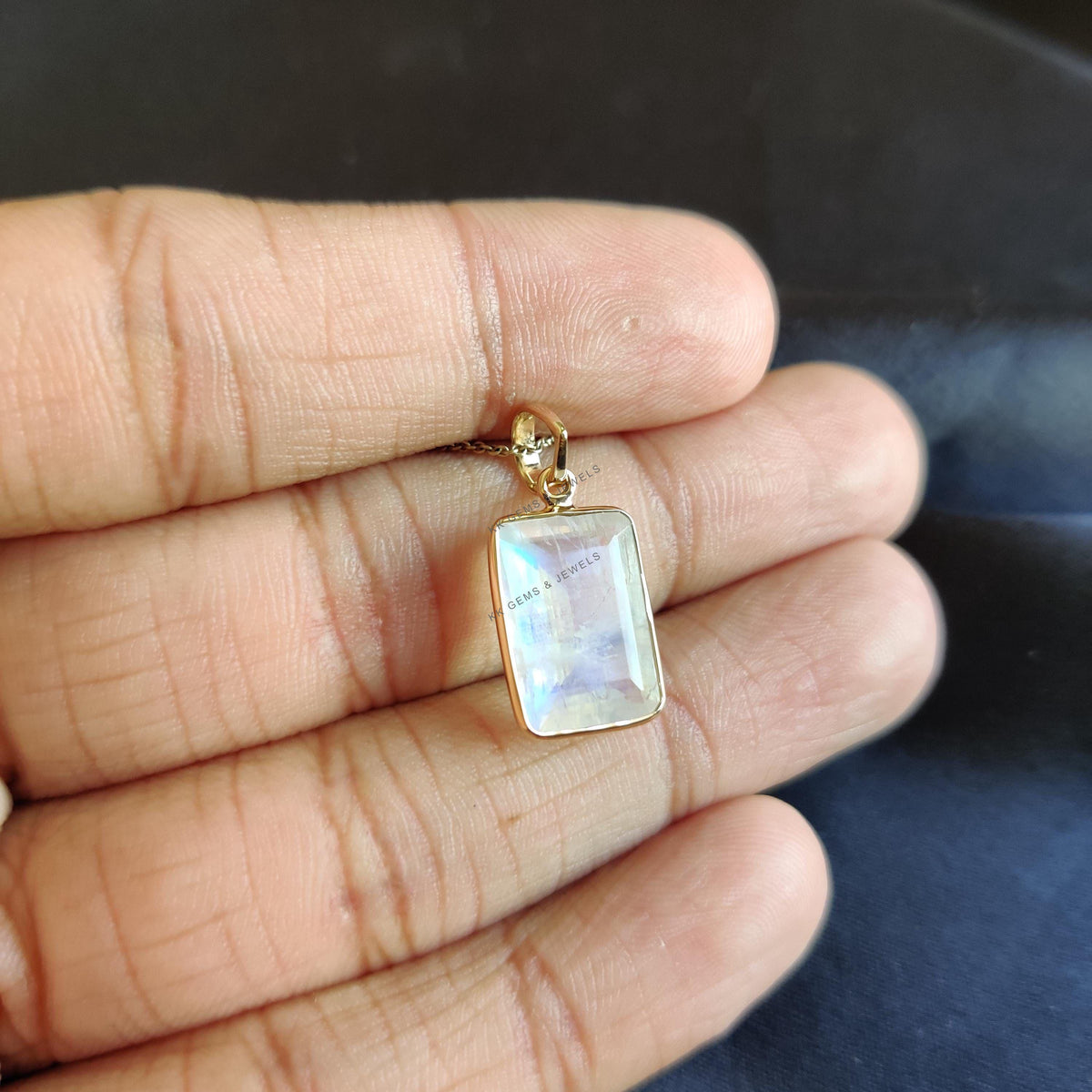 Natural Rainbow Moonstone Pendant, Octagon Pendant, 14K Solid Yellow Gold, June Birthstone