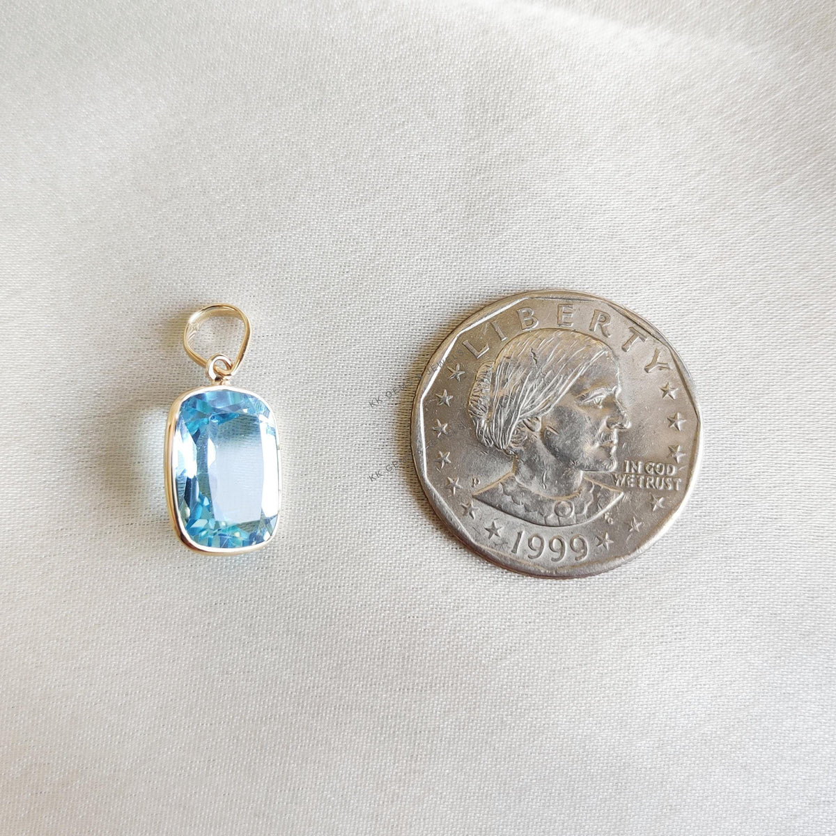 Natural Sky Blue Topaz Bezel Pendant: 14K Solid Yellow Gold December Birthstone