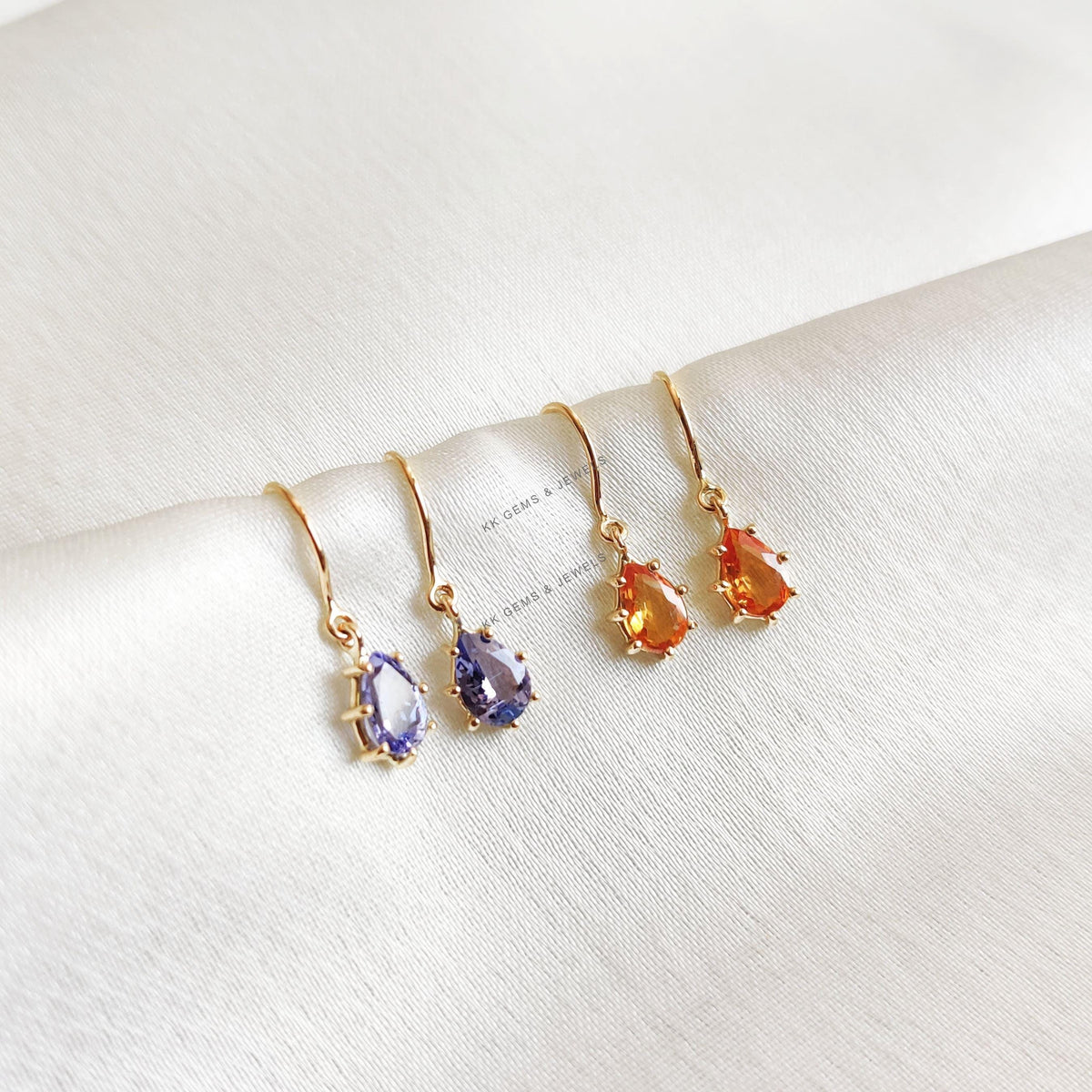 14K Solid Gold Pear Natural Yellow Sapphire Earrings, September Birthstone
