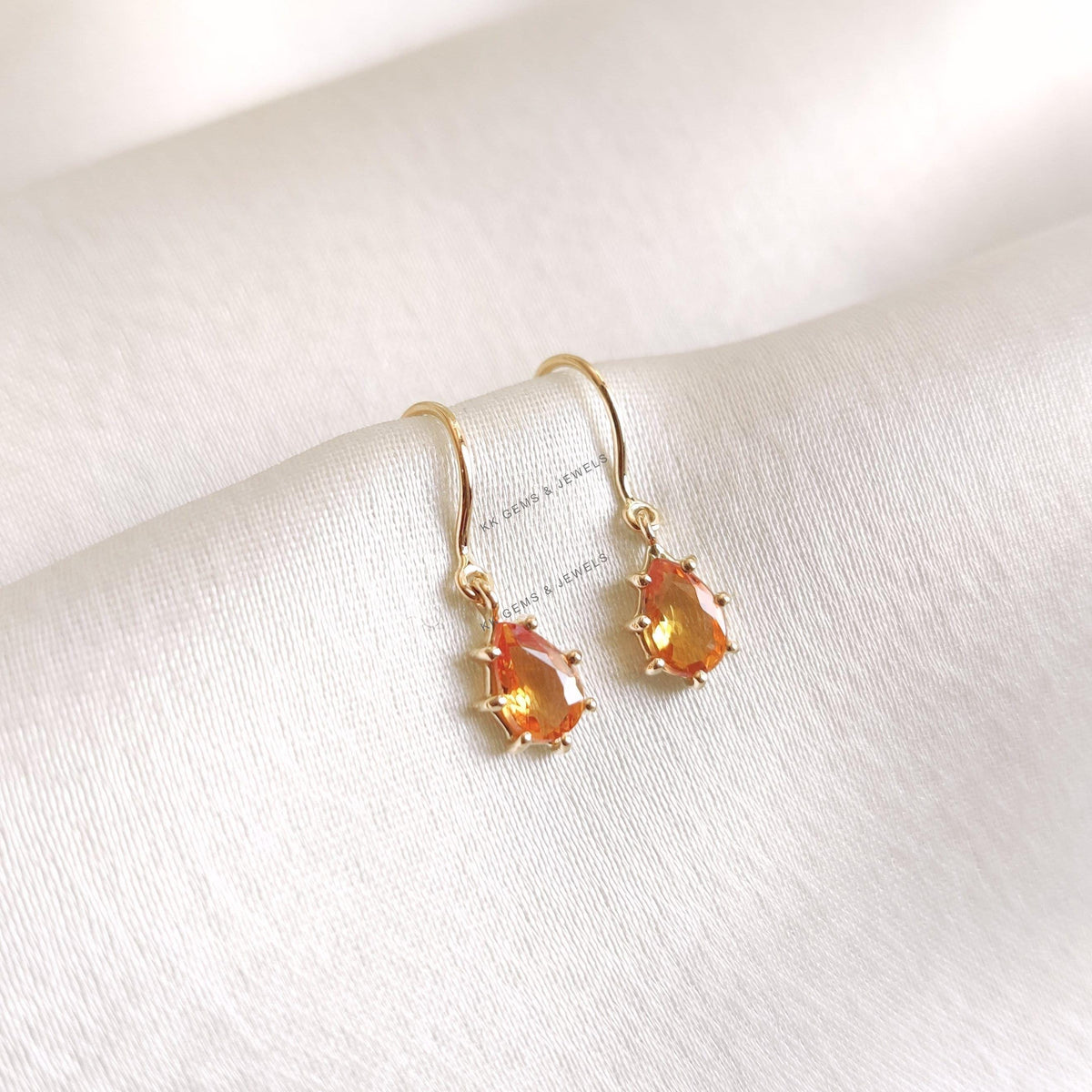 14K Solid Gold Pear Natural Yellow Sapphire Earrings, September Birthstone